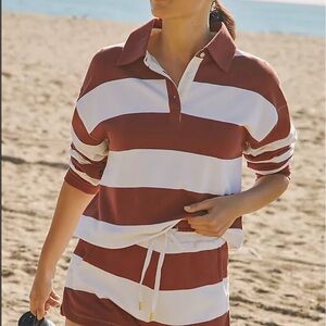 Anthropologie x Beach Riot Brown and White Striped Set - Rocio Top